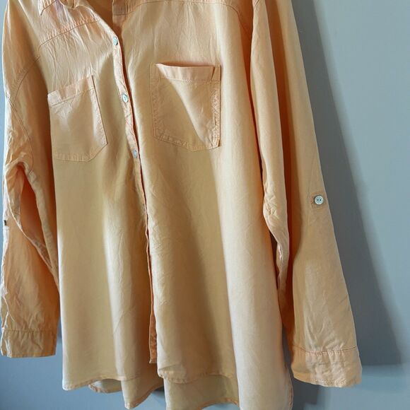 J. Jill Light Orange Button Up Top Roll Tab Sleeve Tunic Shirt Womens Sz XL - Picture 3 of 8